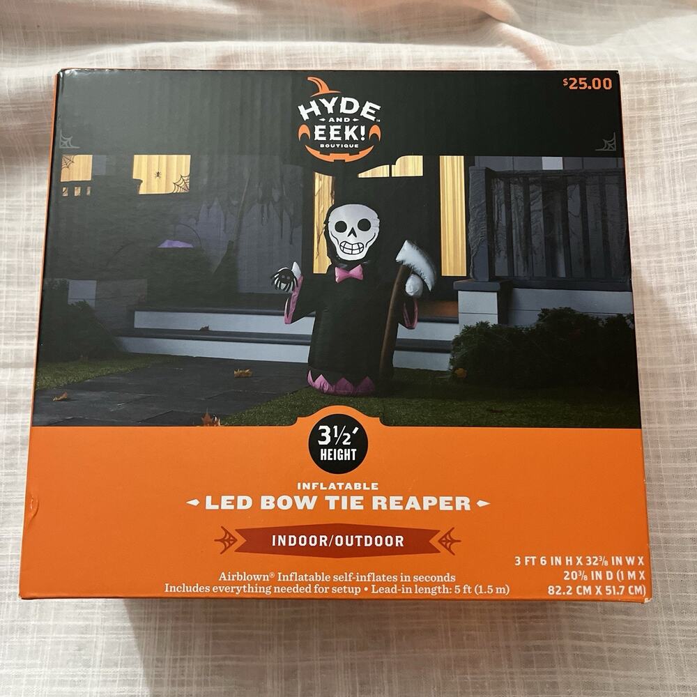 Hyde And Eek! 3 1/2 Airblown INFLATABLE LED BOW TIE REAPER Halloween In/Out￼